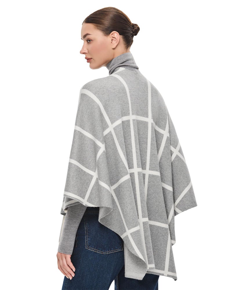 PULI Women's Shawl Wraps Poncho Ruana Cape Open Front Cardigan Sweater Evening Dress for Fall Winter Gray - Image 2