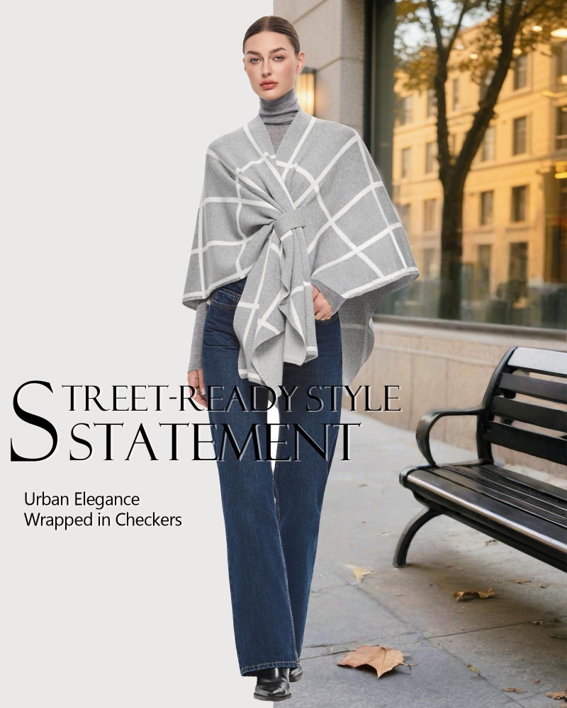 PULI Women's Shawl Wraps Poncho Ruana Cape Open Front Cardigan Sweater Evening Dress for Fall Winter Gray - Image 4