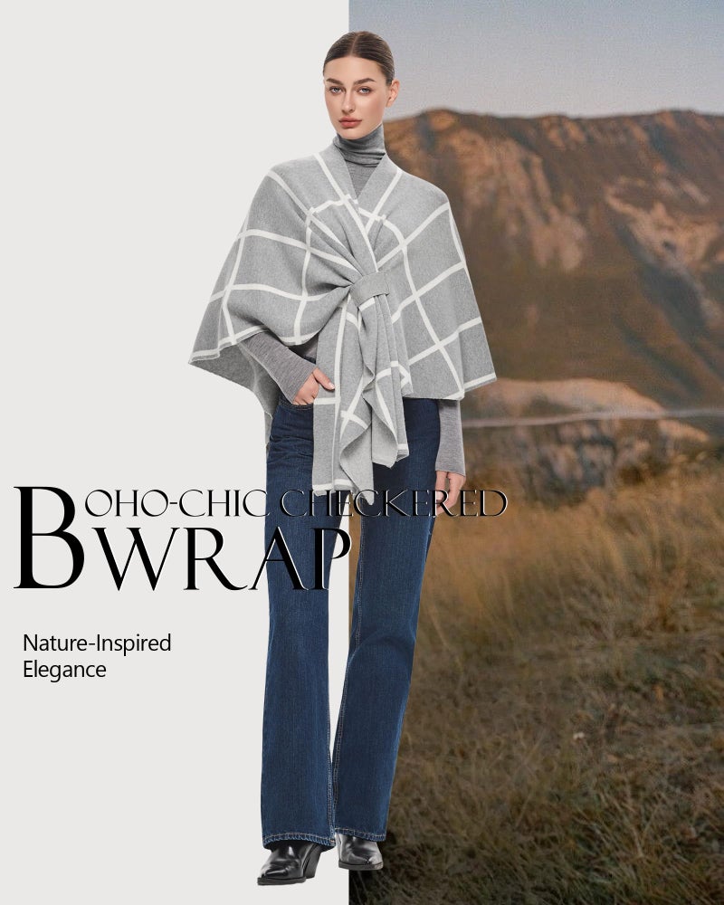 PULI Women's Shawl Wraps Poncho Ruana Cape Open Front Cardigan Sweater Evening Dress for Fall Winter Gray - Image 3