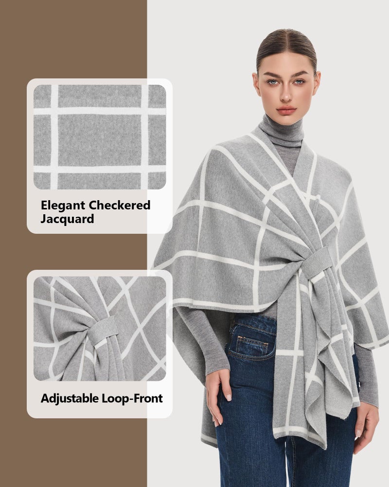 PULI Women's Shawl Wraps Poncho Ruana Cape Open Front Cardigan Sweater Evening Dress for Fall Winter Gray - Image 5