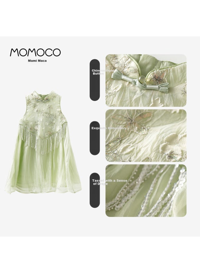 Momoco فستان تشيباو قطني مهدب للفتيات أخضر 105