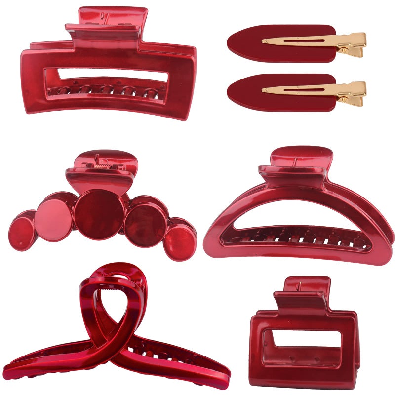 Light Big Strong Hold Nonslip Glossy Claw Clips for Thick Thin Curly Hair 90s Vintage Jaw Clips Wedding Party Banquet Red
