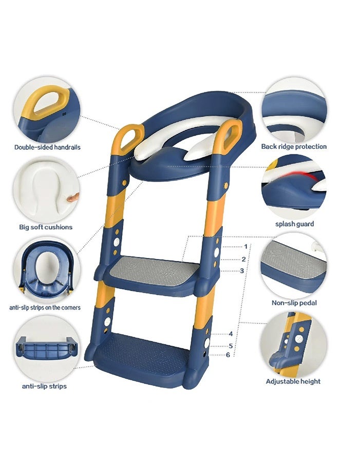 ميجا مقعد تدريب على استخدام المرحاض للأطفال مع مسند للذراعين، مقعد متدرج قابل للطي، سجادة ناعمة مريحة، 6 سرعات قابلة للتعديل للأولاد والبنات، تنمية القدرة على استخدام المرحاض بشكل مستقل - Image 3