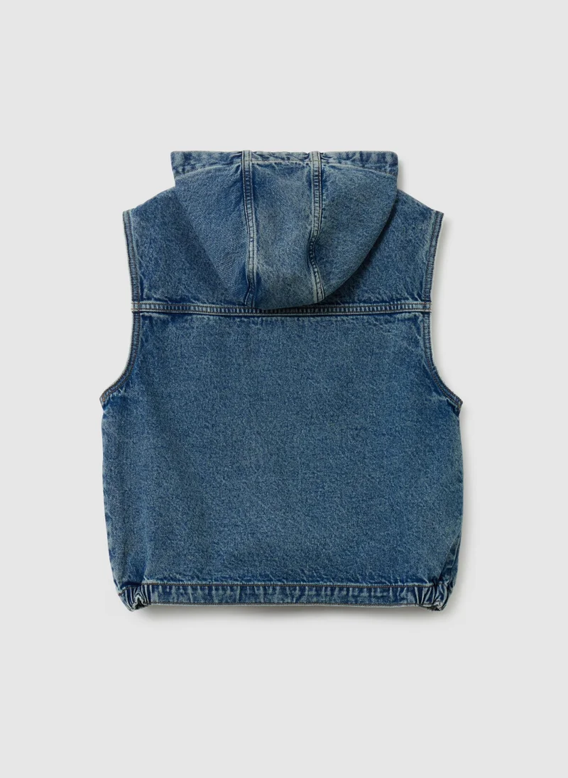 او في اس Full-zip denim gilet with hood