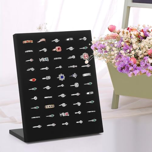 KUKUVR Velvet L-Shaped 50 Slots Ring Earring Holder Display Stand, jewelry Ring Earring Organizer Case Tray for Women & Selling Show (Black) - Image 5