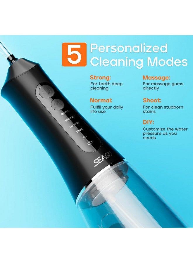 سيجو جهاز تنظيف الأسنان بالماء اللاسلكي للأسنان، 5 أوضاع و7 فوهات، جهاز تنظيف الأسنان بالماء 300 مل، وظيفة الذاكرة في وضع DIY، جهاز تنظيف الأسنان المقاوم للماء IPX7، SG8019 أسود - Image 2