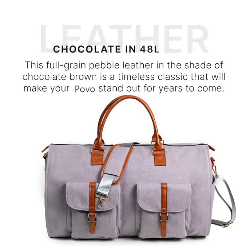 Convertible Luggage Bag: Grey High-Quality Leather Durable Spacious Interior - Detachable Shoulder Straps Portable Clothing Bag for Travel Enthusiasts - Image 2
