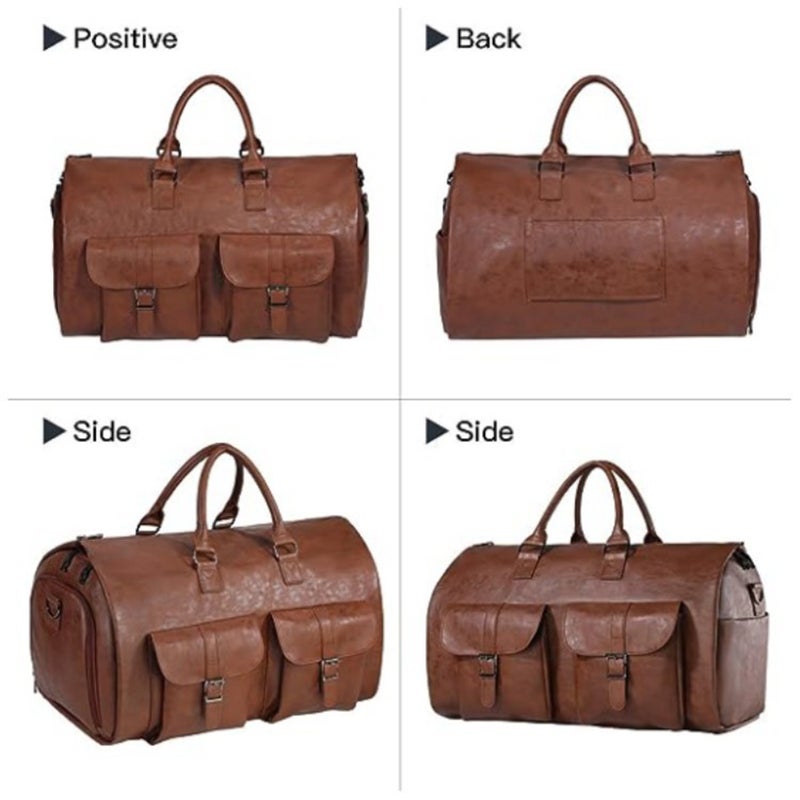 Convertible Luggage Bag: Grey High-Quality Leather Durable Spacious Interior - Detachable Shoulder Straps Portable Clothing Bag for Travel Enthusiasts - Image 5