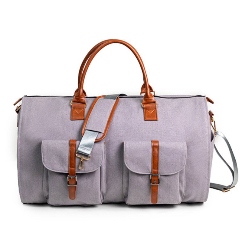 Convertible Luggage Bag: Grey High-Quality Leather Durable Spacious Interior - Detachable Shoulder Straps Portable Clothing Bag for Travel Enthusiasts - Image 1