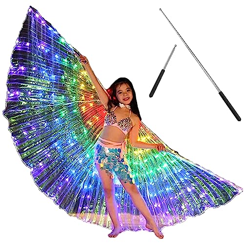 HOTBEST LED Isis Wings Belly Dance Wings Light Up Colorful LED Butterfly Wings Glow Angel Dance Wings with Telescopic Stick Adults Child Performance Clothing for Carnival Christmas KidColorful - Image 1
