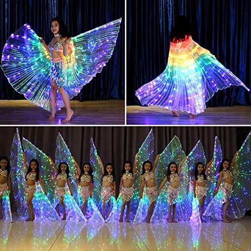 HOTBEST LED Isis Wings Belly Dance Wings Light Up Colorful LED Butterfly Wings Glow Angel Dance Wings with Telescopic Stick Adults Child Performance Clothing for Carnival Christmas KidColorful - Image 3