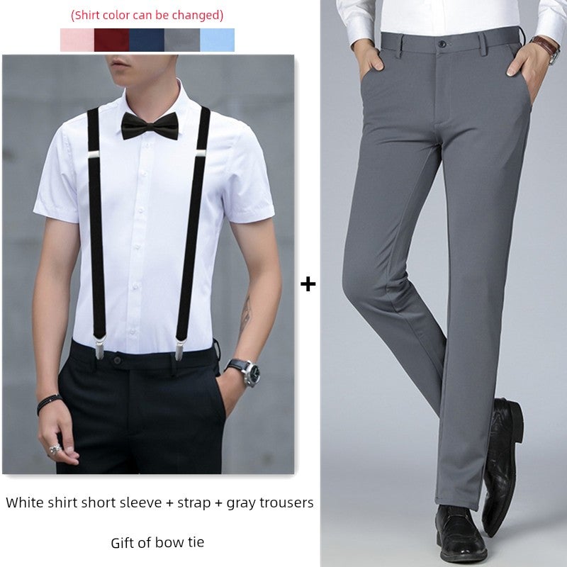 Wedding dress white shirt best man brother group shirt short-sleeved suit suit men suit pants clothes long-sleeved clothing - Image 2