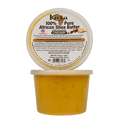 Kuza 100 African Shea Butter with Borututu Creamy Yellow for Skin Hair and Nails 15 oz - Image 5