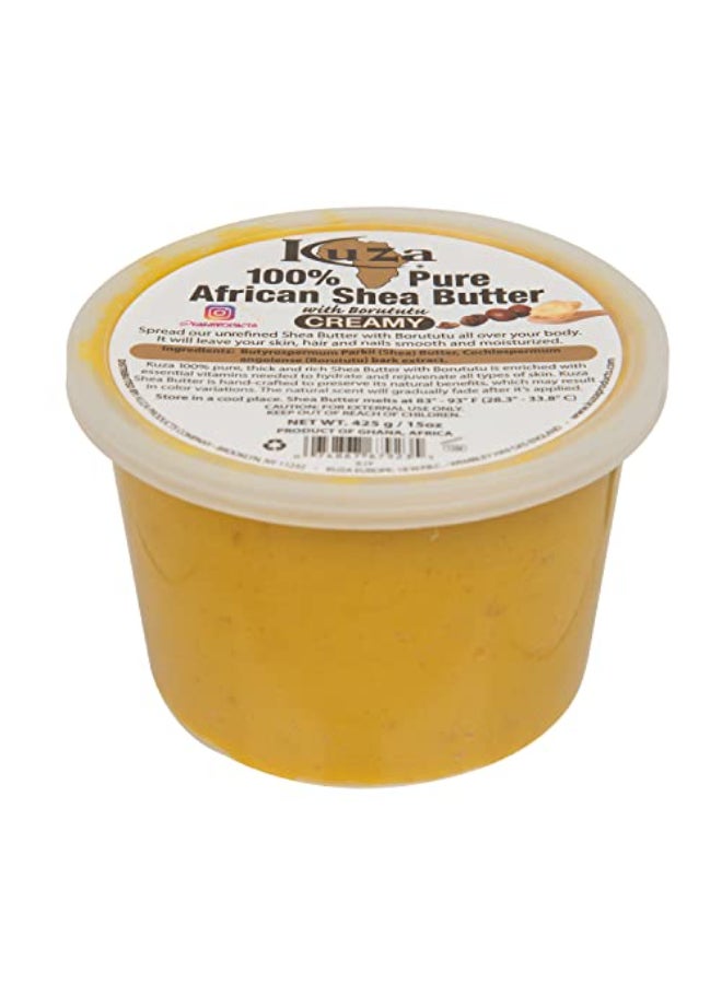 Kuza 100 African Shea Butter with Borututu Creamy Yellow for Skin Hair and Nails 15 oz - Image 1