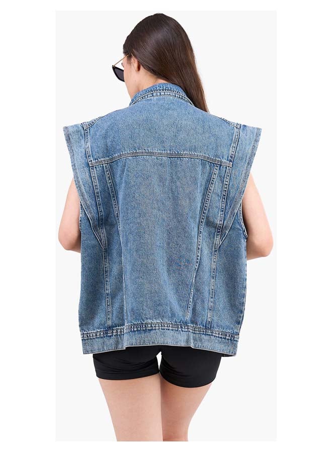 Clue Batwing Cap Sleeve Denim Vest  - Image 3