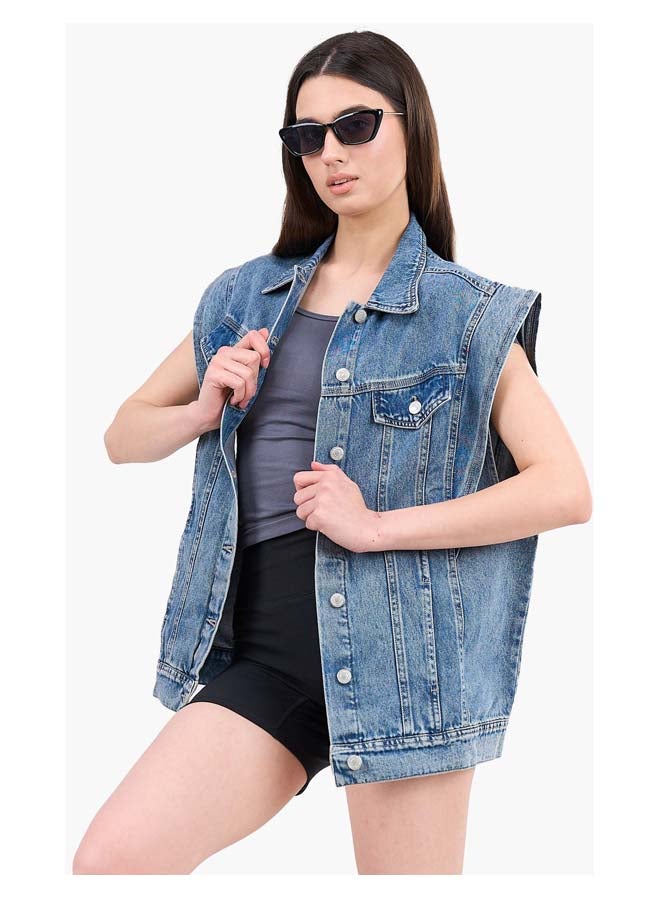 Clue Batwing Cap Sleeve Denim Vest  - Image 1
