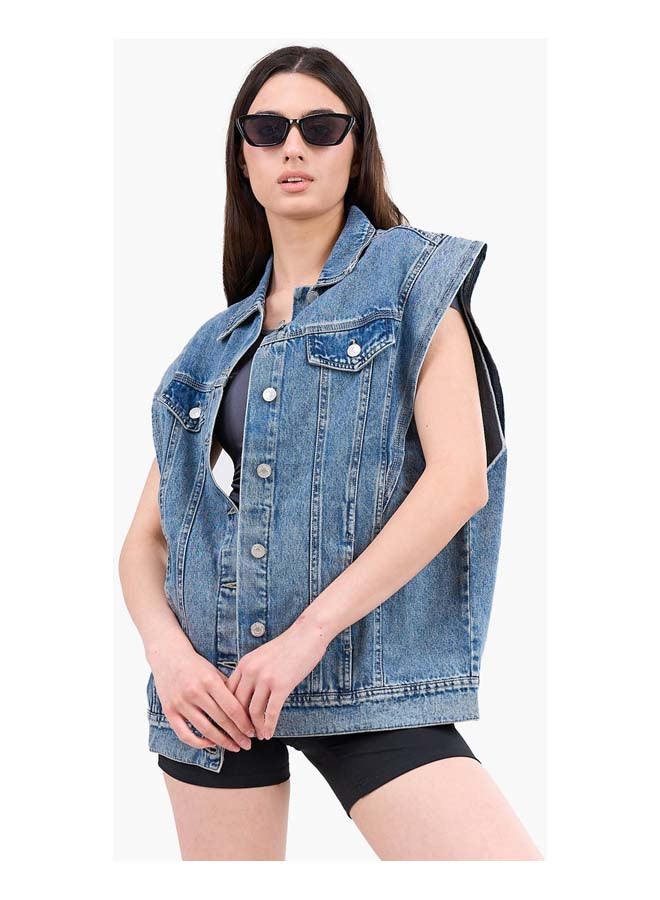 Clue Batwing Cap Sleeve Denim Vest  - Image 2
