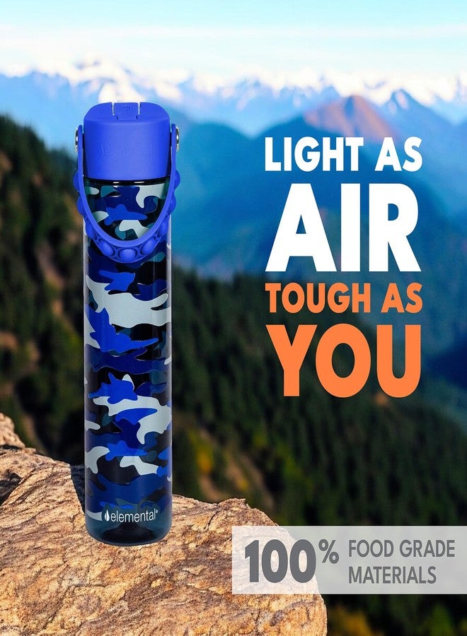 Elemental Splash Water Bottle with Straw - BPA-Free Tritan Plastic Reusable Water Bottle with Pop It Strap - Ideal for Travel, Gym and Sports - Leak Proof when Spout is Closed - 26oz - Blue Camo - Image 4