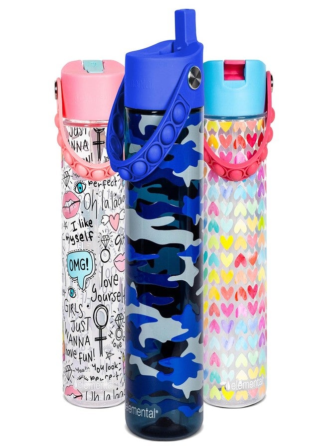 Elemental Splash Water Bottle with Straw - BPA-Free Tritan Plastic Reusable Water Bottle with Pop It Strap - Ideal for Travel, Gym and Sports - Leak Proof when Spout is Closed - 26oz - Blue Camo - Image 1
