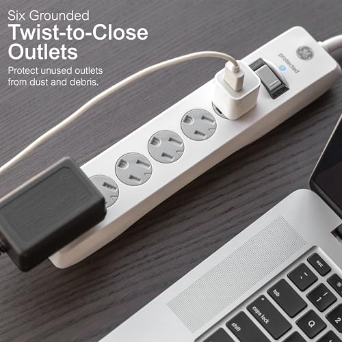 GE Surge Protector Power Strip, 20 Ft Extension Cord, 6 Outlet Extender, 800 Joules, Flat Plug, Twist-to-Close Safety Covers, ETL Listed, White, 50770 - Image 3