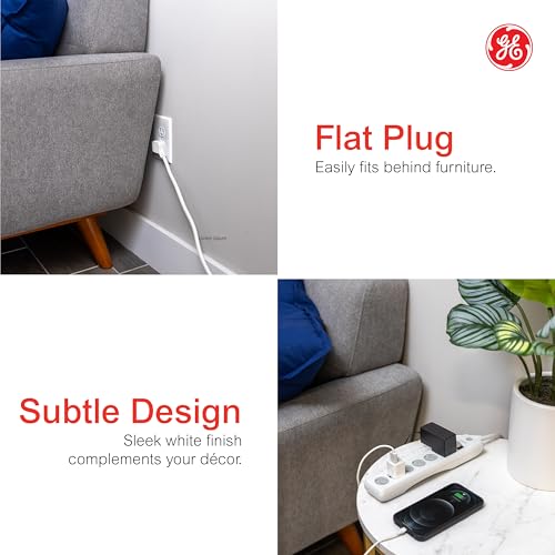GE Surge Protector Power Strip, 20 Ft Extension Cord, 6 Outlet Extender, 800 Joules, Flat Plug, Twist-to-Close Safety Covers, ETL Listed, White, 50770 - Image 4