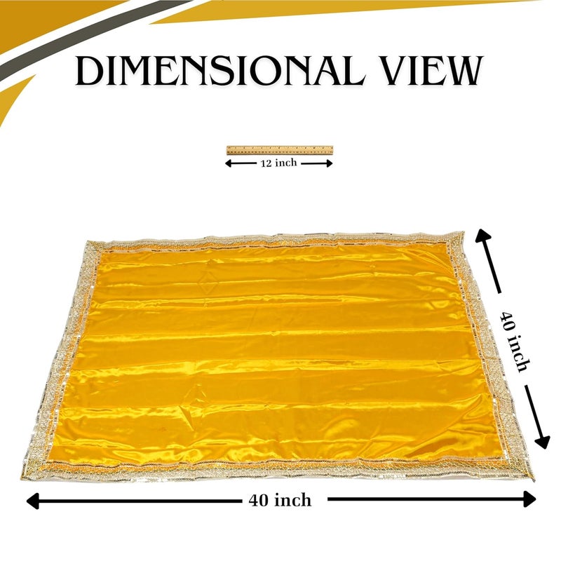 Dulhan Set of 2 Satin Pooja cloth 1 Meter Red and Yellow Puja Aasan for Diwali Navratra Ganpati Pooja Table 40 inch Multipurpose Altar Cloth God Chunri Chowki Kapda for Temple Mandir and Puja Ghar - Image 2