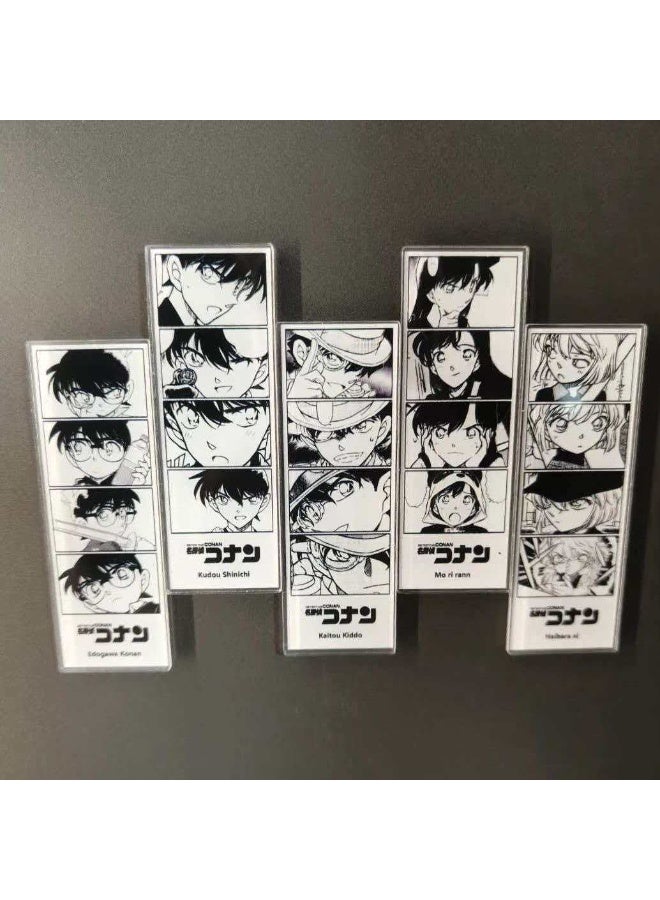 Detective Conan Black & White Comic Strip Acrylic Fridge Magnets, 5-Pack - Image 2