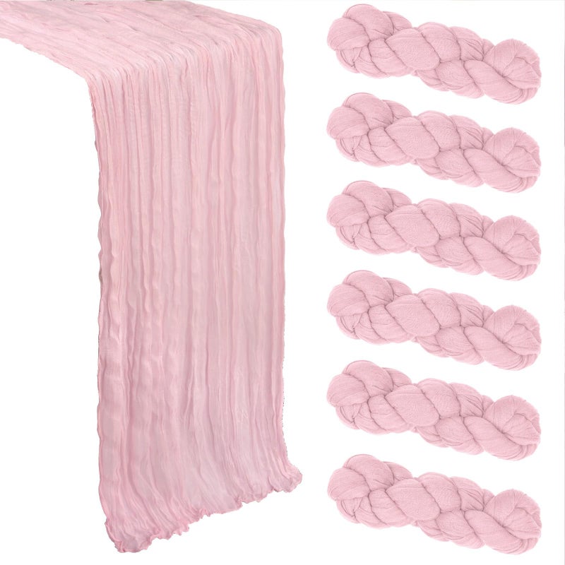 Heneger 6 Pack Pink Cheesecloth Table Runner 10Ft Gauze Cheese Cloth Table Runner 35x120 Inch Boho Rustic Sheer Fabric for Summer Wedding Party Decor Baby Shower Centerpiece Home Table Decorations - Image 1