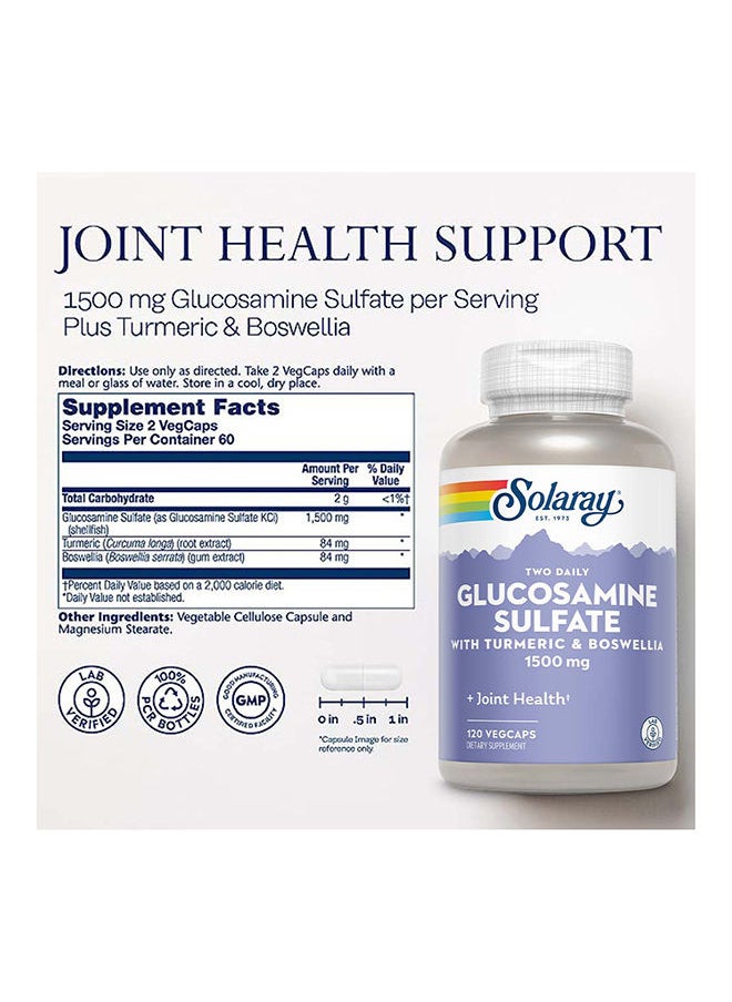 Solaray Glucosamine Sulfate 1500 mg with Turmeric & Boswellia Veg Capsules 120's  - Image 4