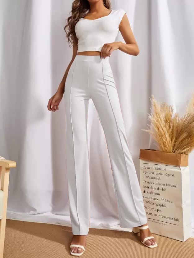 SWADESI STUFF Women's High-Waisted Pant Bell Bottom Trendy Retro-Chic Trousers - Perfect for Every Occasion (in, Alpha, 2XL, Regular, White) - Image 5