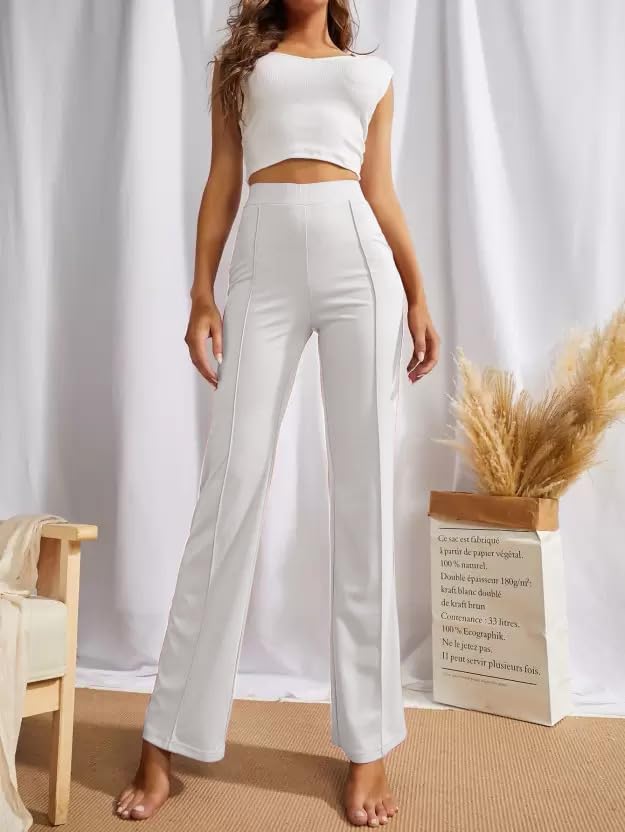 SWADESI STUFF Women's High-Waisted Pant Bell Bottom Trendy Retro-Chic Trousers - Perfect for Every Occasion (in, Alpha, 2XL, Regular, White) - Image 4