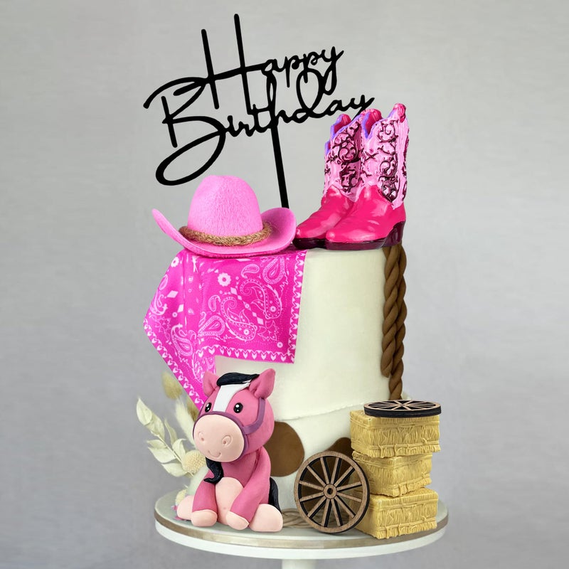 KEEPARTY Cowgirl Cake Decorations Cowgirl Hat and Boot Cake Toppers Western Cowgirl Birthday Baby Shower for Western Theme Party Favors Supplies (Pink) - Image 4