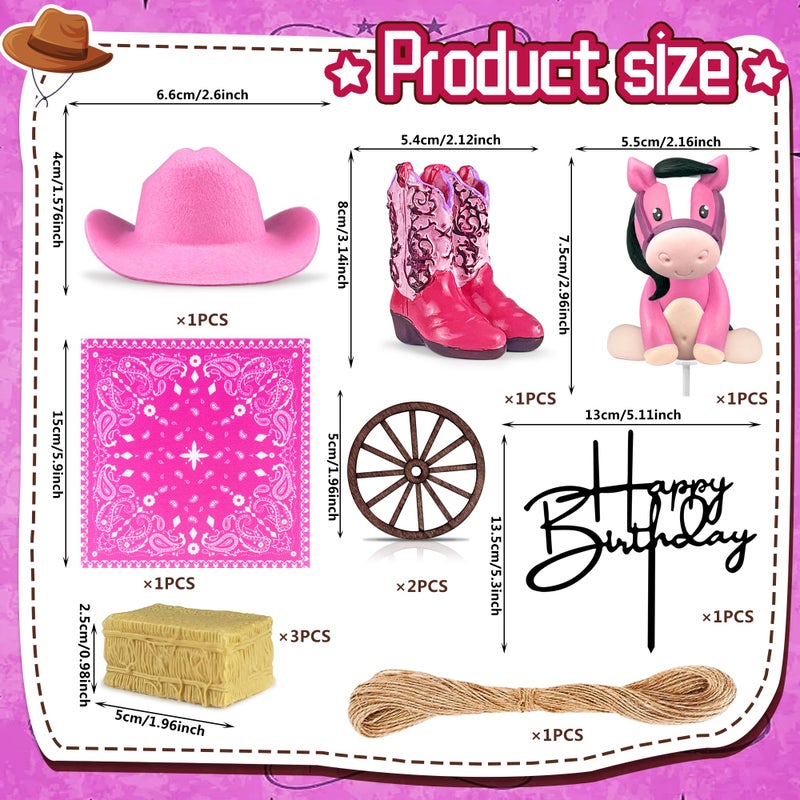 KEEPARTY Cowgirl Cake Decorations Cowgirl Hat and Boot Cake Toppers Western Cowgirl Birthday Baby Shower for Western Theme Party Favors Supplies (Pink) - Image 2