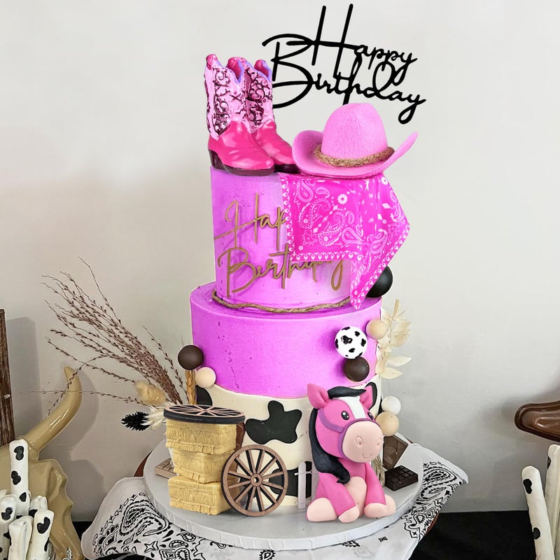 KEEPARTY Cowgirl Cake Decorations Cowgirl Hat and Boot Cake Toppers Western Cowgirl Birthday Baby Shower for Western Theme Party Favors Supplies (Pink) - Image 3