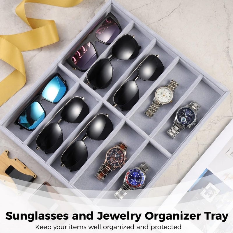 2-Pack Stackable Velvet Sunglasses Organizer, 10-Grid Storage Box For Eyewear, Watches, And Jewelry Display - Image 2