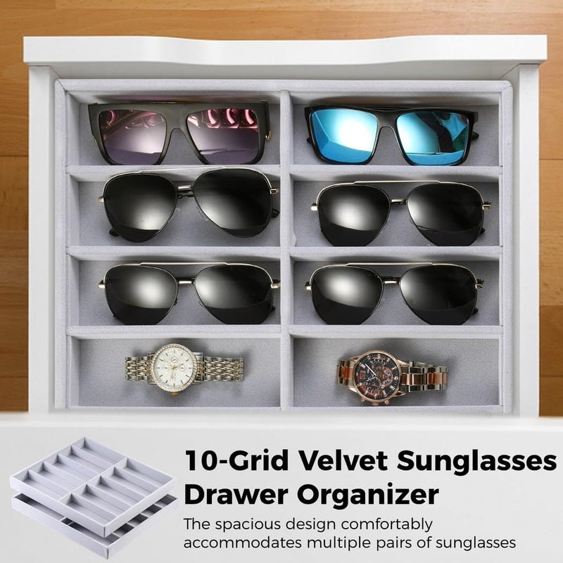 2-Pack Stackable Velvet Sunglasses Organizer, 10-Grid Storage Box For Eyewear, Watches, And Jewelry Display - Image 3