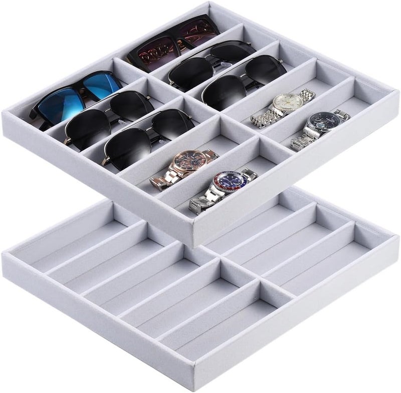 2-Pack Stackable Velvet Sunglasses Organizer, 10-Grid Storage Box For Eyewear, Watches, And Jewelry Display - Image 1