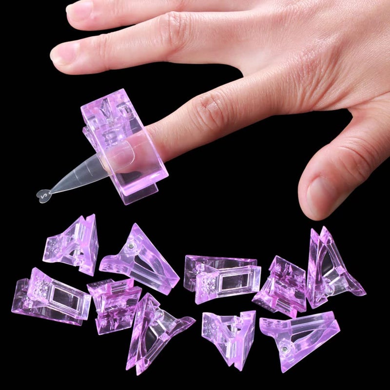 VNC 10 PCS Nail Tips Clip Purple Color for Quick Building Polygel Nail Forms, Polygel Nail Extension Forms, UV LED Builder Clamps, DIY Manicure Nail Art Tool - Image 5
