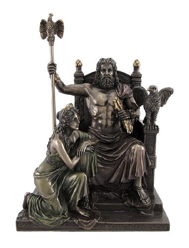 Things2Die4 Bronzed Zeus and Hera at The Throne Statue with Colored Accents - Image 2
