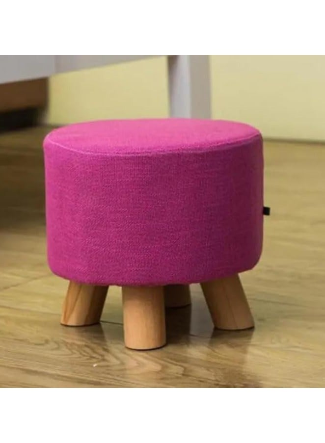 LINGWEI Round Footstool Ottoman Upholstered Pouffe Footrest Chair Change Shoe Solid Wooden Stool Removable Linen Cover Design for Body Support Durable Comfortable Footstool - Image 1