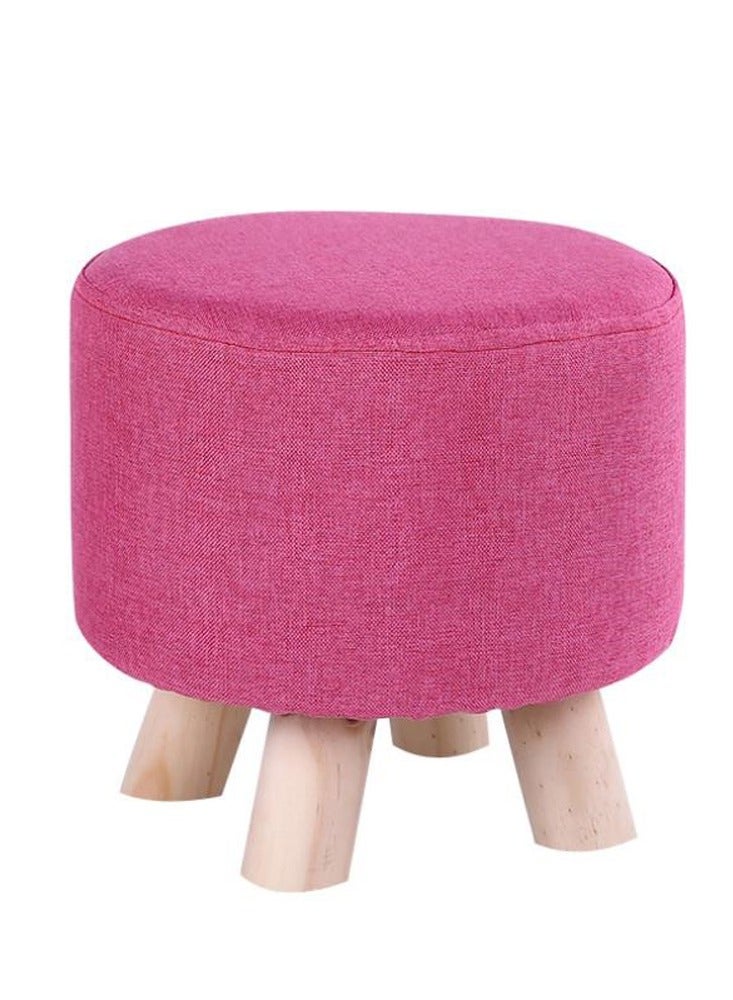 LINGWEI Round Footstool Ottoman Upholstered Pouffe Footrest Chair Change Shoe Solid Wooden Stool Removable Linen Cover Design for Body Support Durable Comfortable Footstool - Image 2