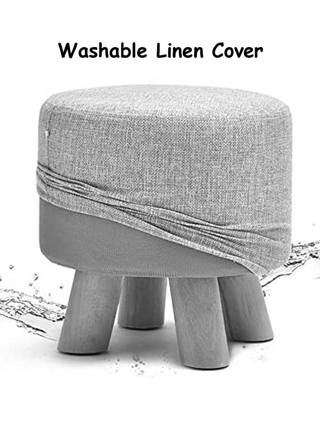 LINGWEI Round Footstool Ottoman Upholstered Pouffe Footrest Chair Change Shoe Solid Wooden Stool Removable Linen Cover Design for Body Support Durable Comfortable Footstool - Image 4