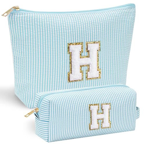 YOOLIFE Initial Makeup Bag for Women - Teen Girl Gifts Trendy Stuff Monogram Cute Makeup Bags Make Up Case for Women Her Best Friend Friendship Sister Teacher, Personalized Birthday Gifts H - Image 1