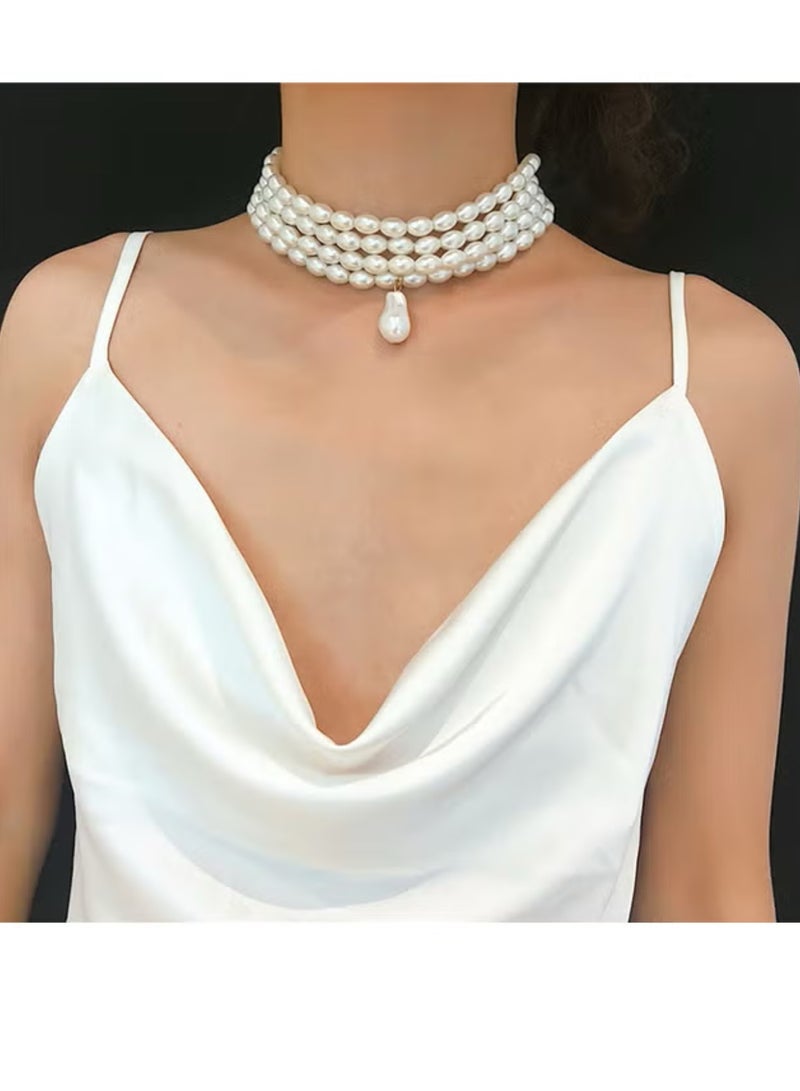 Multi-Layer Pearl Decor All Match Necklace - Image 3
