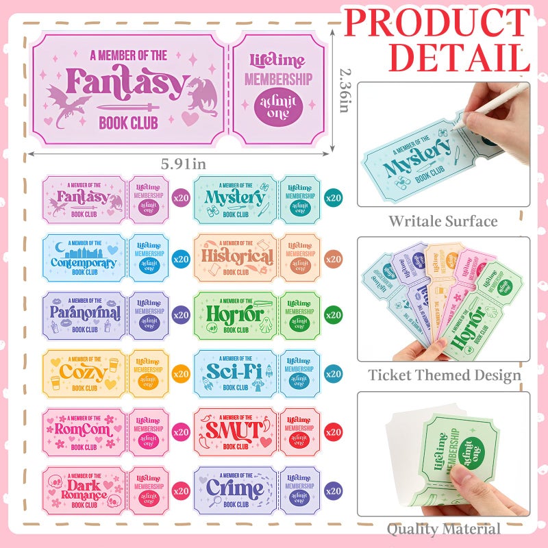 Faccito 240 Pcs Bookmarks Gift Bulk Bookmarks for Book Lovers 5.9 x 2.4 Inches Book Club Gift Bookish Gifts Reading Tracker for Women Men Teacher Library Party (Ticket) - Image 3