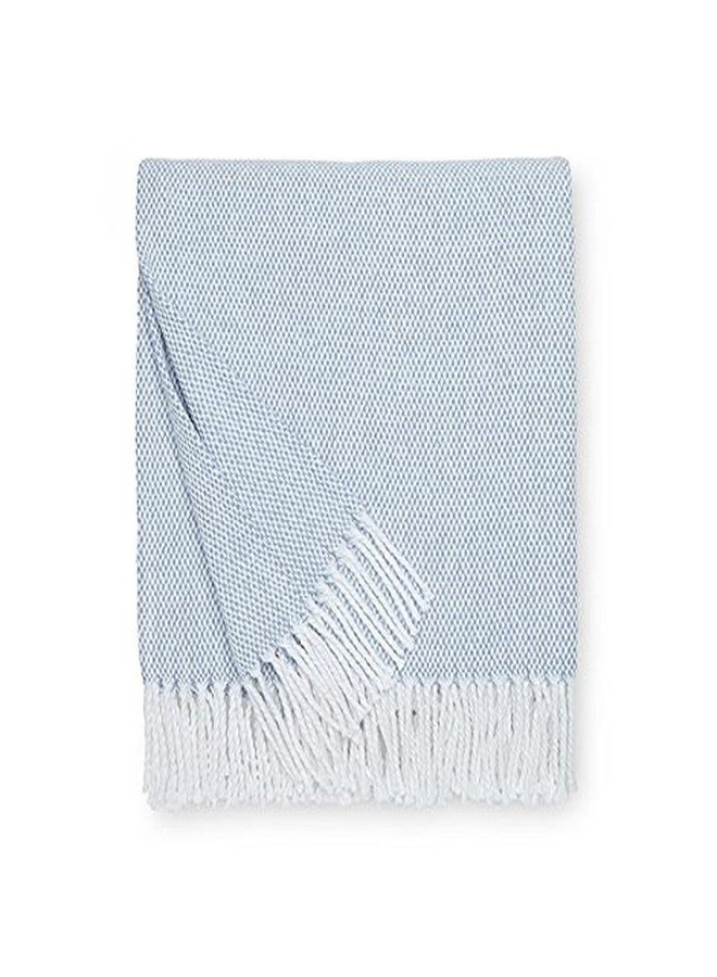 Sferra Terzo 100% Brushed Cotton Throw - Ocean/White - Image 1