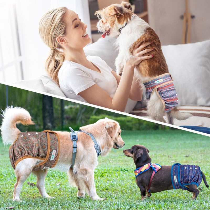 Langsprit Washable Female Dog Diapers - Doggie Reusable Diapers for Doggy Puppy Female in Period - Highly Absorbent Dog Heat Panties Plaid-1 M - Image 4