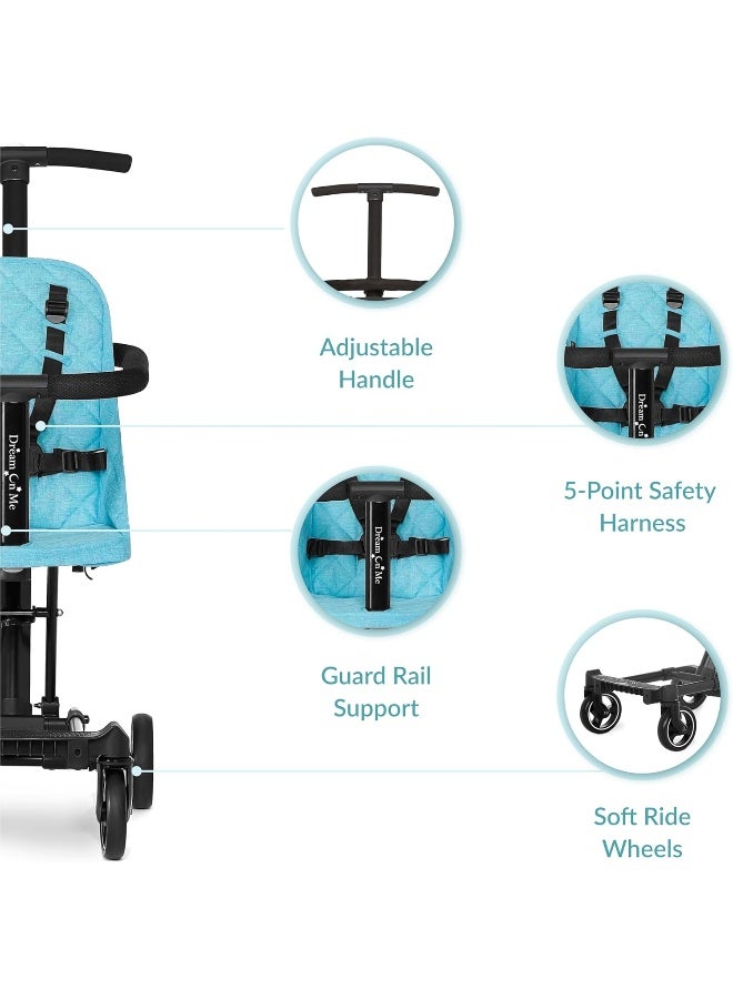 Dream On Me Lightweight and Compact Coast Rider Stroller with One Hand Easy Fold, Adjustable Handles and Soft Ride Wheels, Sky Blue - Image 4