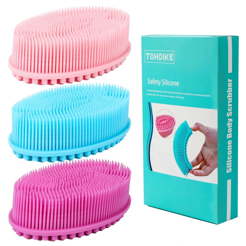 TDHDIKE Silicone Body Scrubber Loofah Set of 3 Soft Exfoliating Body Bath Shower Scrubber Loofah Brush for Sensitive Kids Women Men All Kinds of Skin