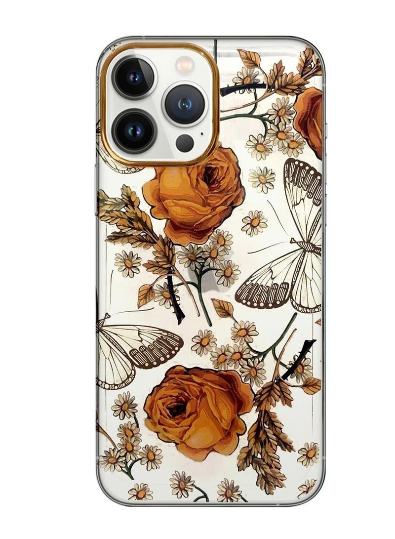 JOWAY iPhone 13 Pro Floral Clear Case Ultra Slim Shockproof Flower Print Transparent Cover Design 6 - Image 1
